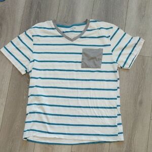 Carbon Teal and Gray V-Neck Tee